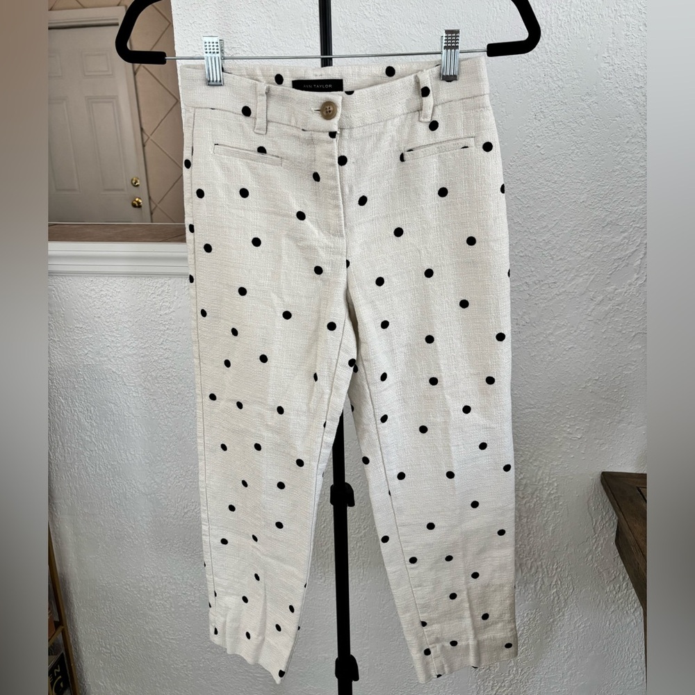 Ann Taylor Polka Dot Cropped Pants Black/ Cream 00